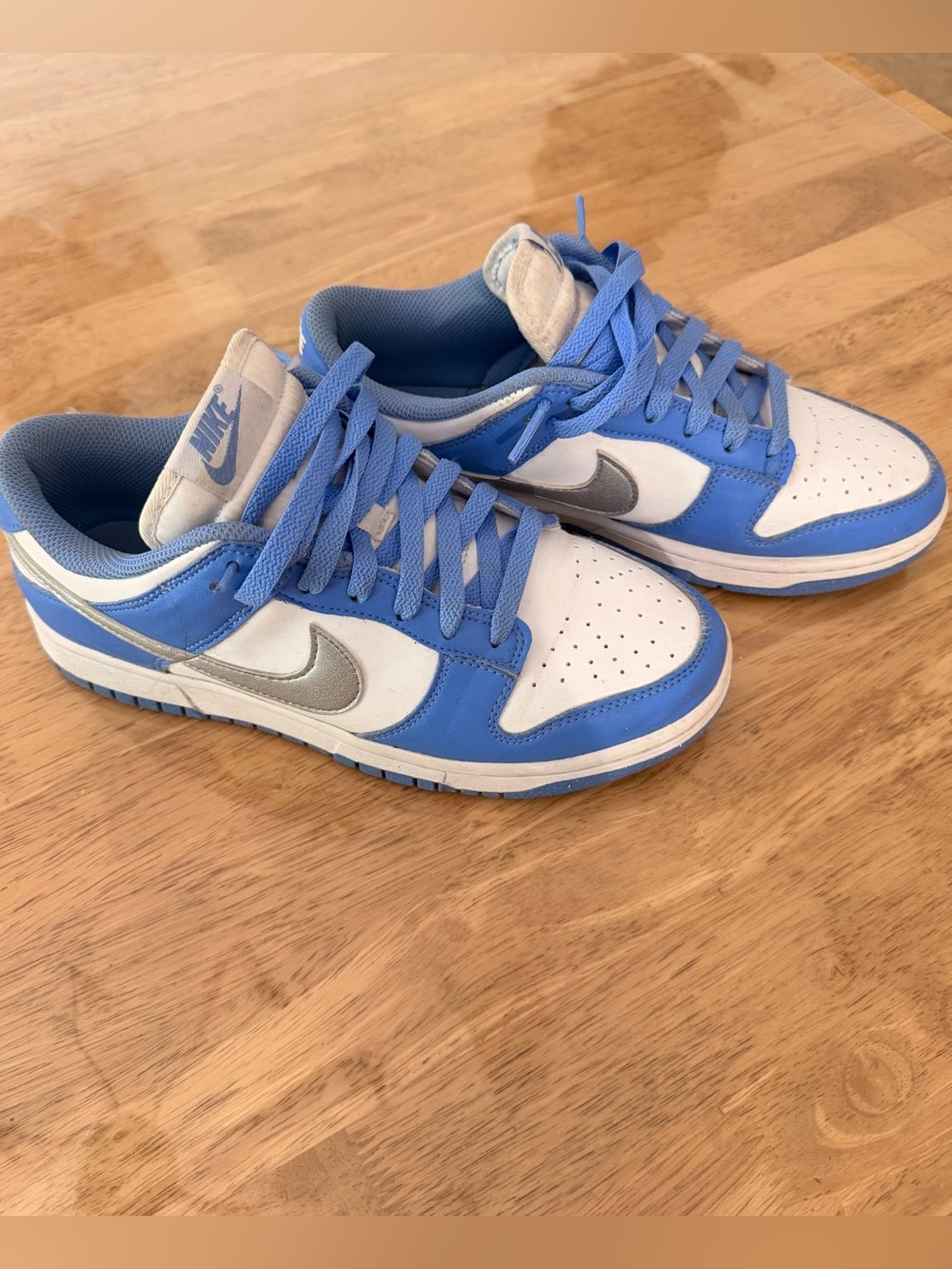 Nike Dunks Low-Top Sneakers in Light Blue, White and Silver